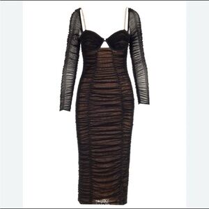 Self-Portrait Black Sheer Ruched Dress